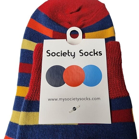 Men's Trouser Socks Red Blue Yellow Stripe Pattern 80% Cotton Size 7-13 - Picture 3 of 4
